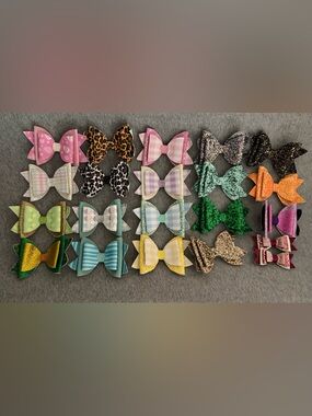 Soft Plaid & Glitter Kids Hair Bow Set - Pastel Pink, Blue, Yellow, Green